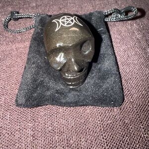 Black Onyx Crystal Skull with Triple Moon